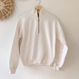J. Crew Heritage Quarter Zip Fleece Sweater Cream Sweatshirt XS BP027
